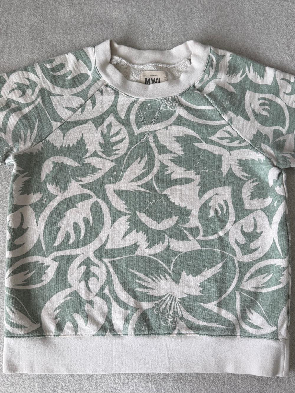 Madewell Tropical Green & White Short Sleeve Sweatshirt- XXS/XS